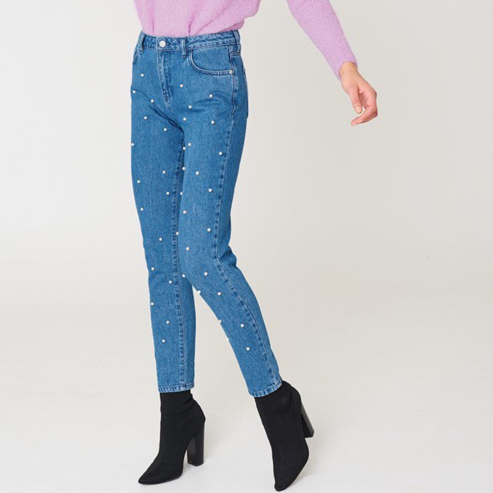 Pearl Embellished Denim Jeans Pants